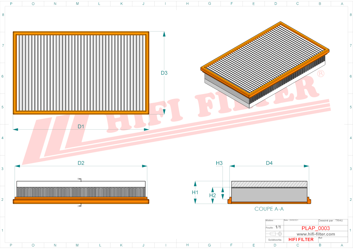 Schema tecnico Filtro aria
