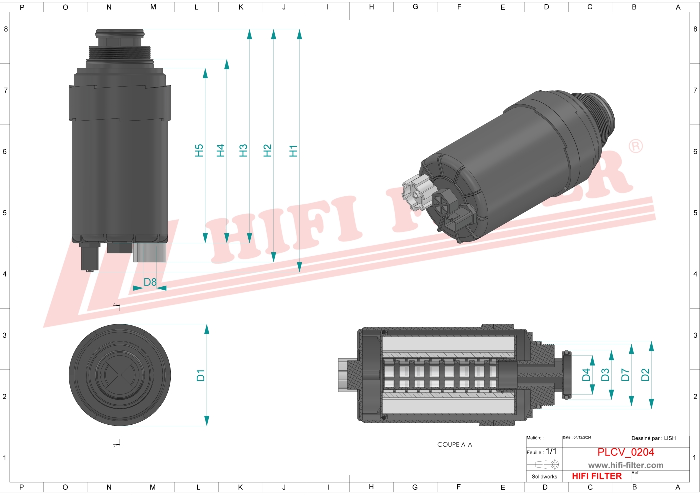 Schema tecnico Filtro carburante FJ3589 ZH per trattori e macchine agricole