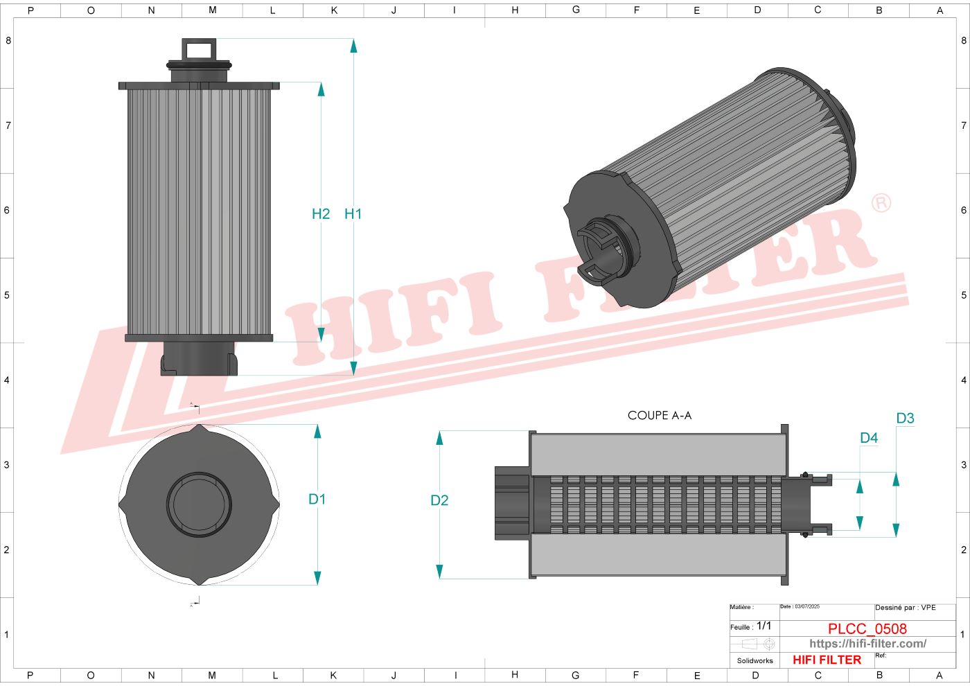 Schema tecnico Filtro carburante