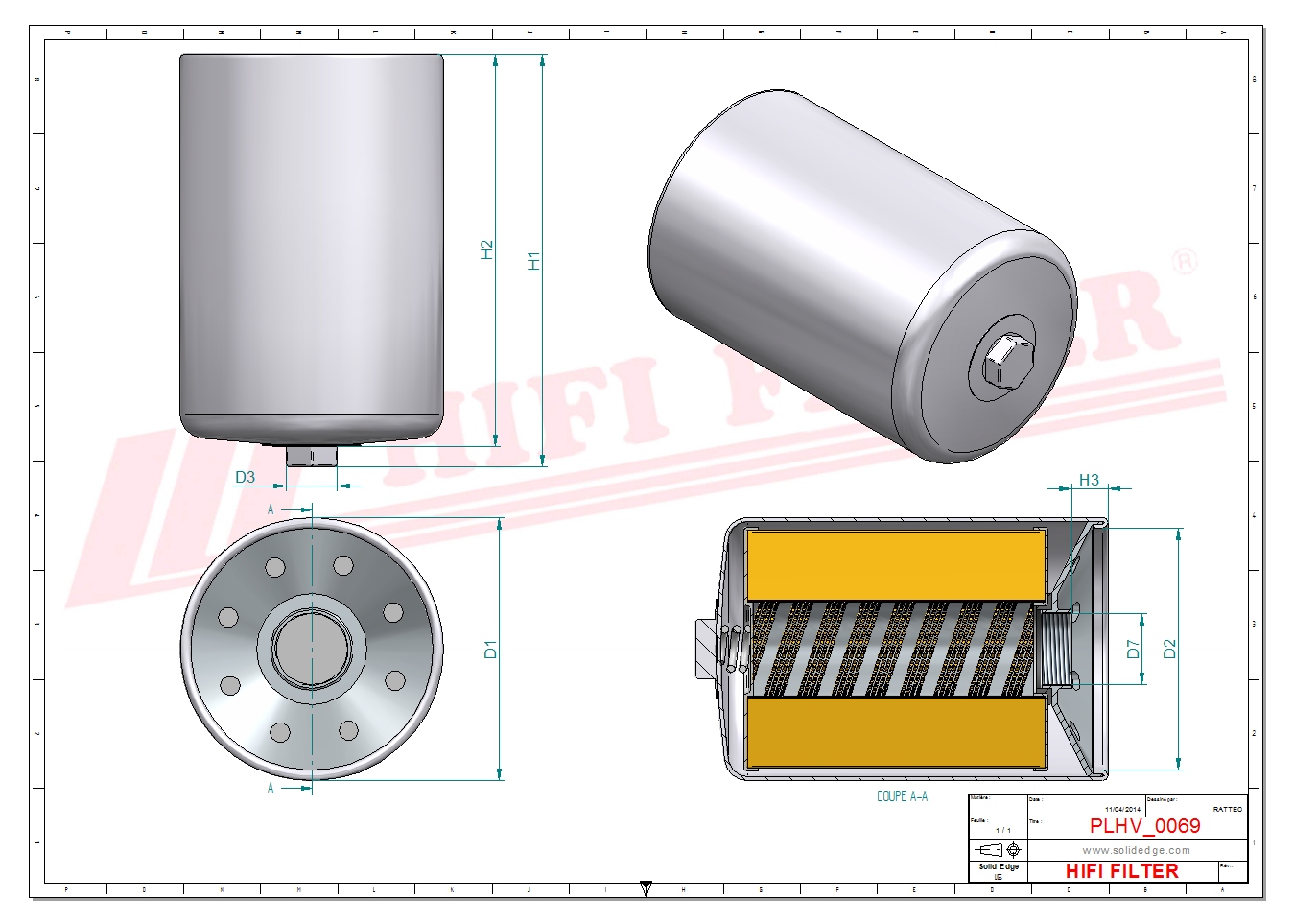 Schema tecnico Filtro idraulico NO014080 per trattori e macchine agricole