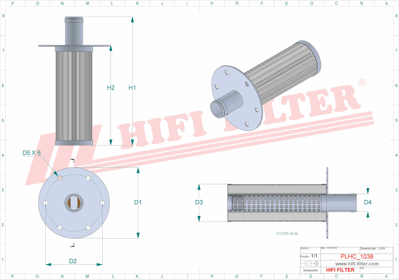 Schema tecnico Filtro olio