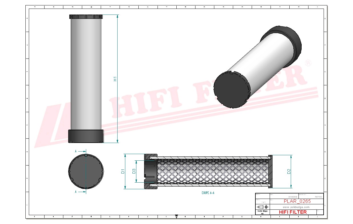 Schema tecnico Filtro aria CF10001 per trattori e macchine agricole