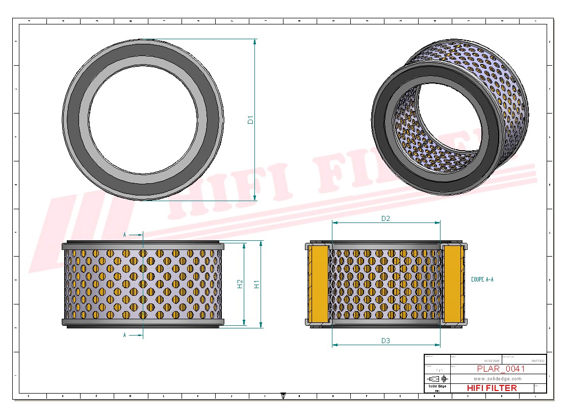 Schema tecnico Filtro aria 49.30.540 per trattori e macchine agricole