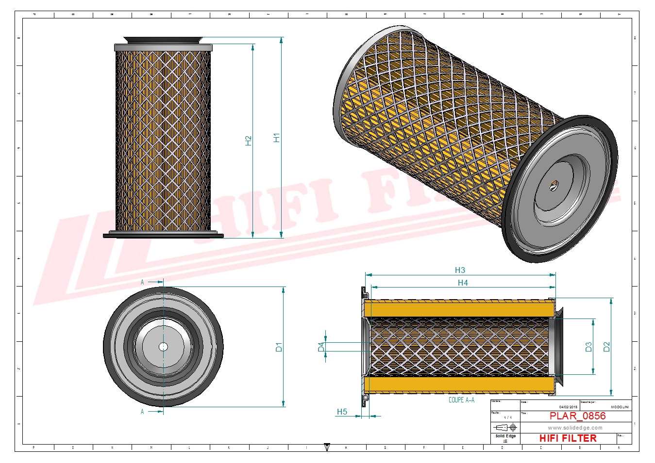 Schema tecnico Filtro aria 16296-11013 per trattori e macchine agricole