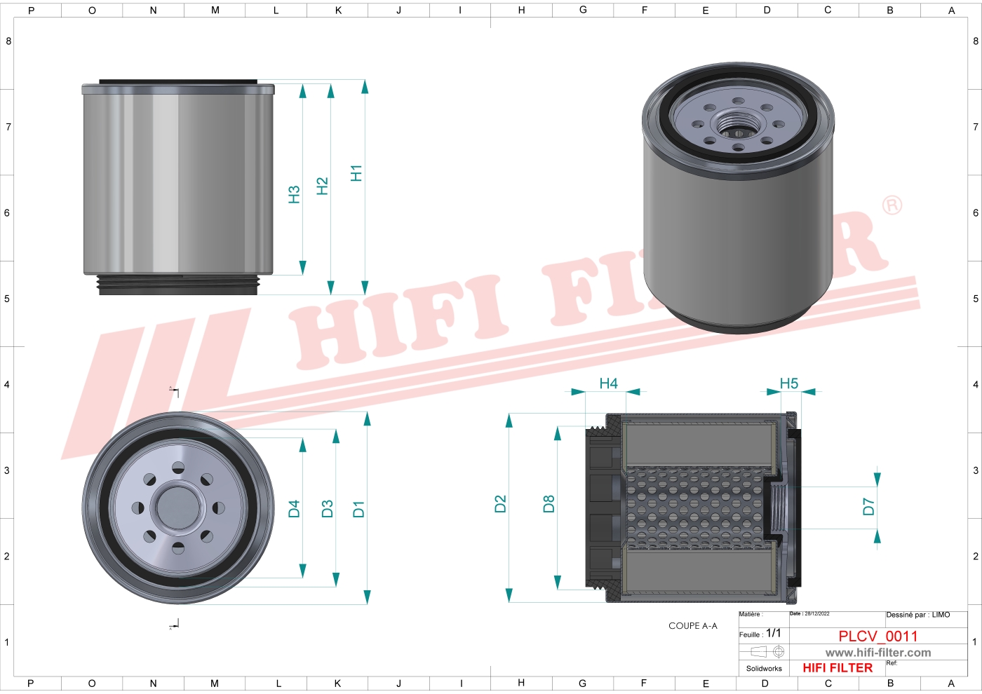 Schema tecnico Filtro carburante CS1404 M per trattori e macchine agricole