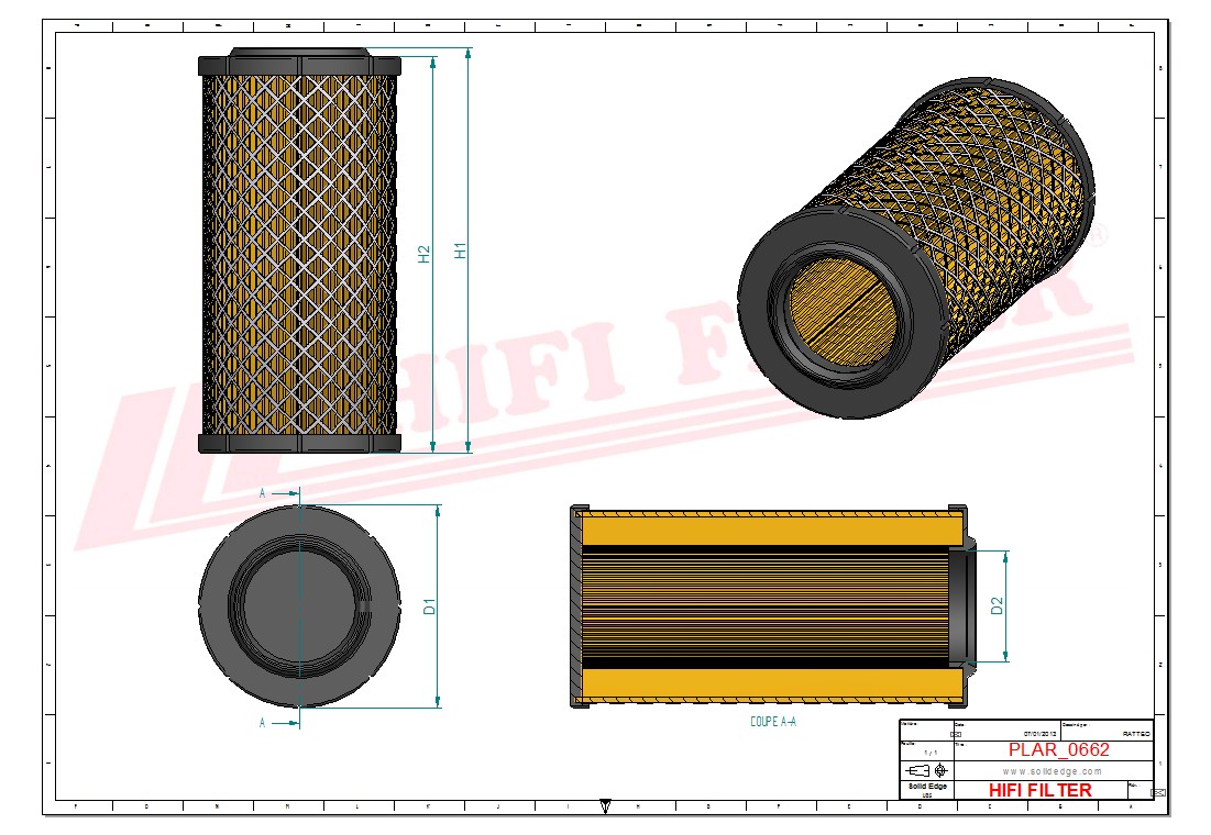 Schema tecnico Filtro aria 104572 per trattori e macchine agricole