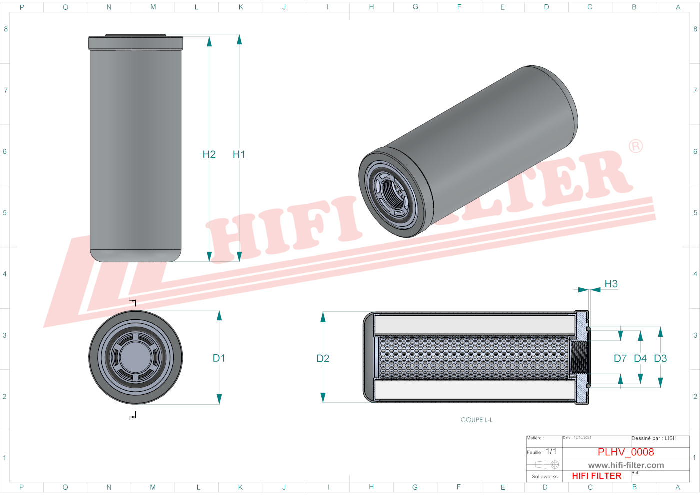 Schema tecnico Filtro olio
