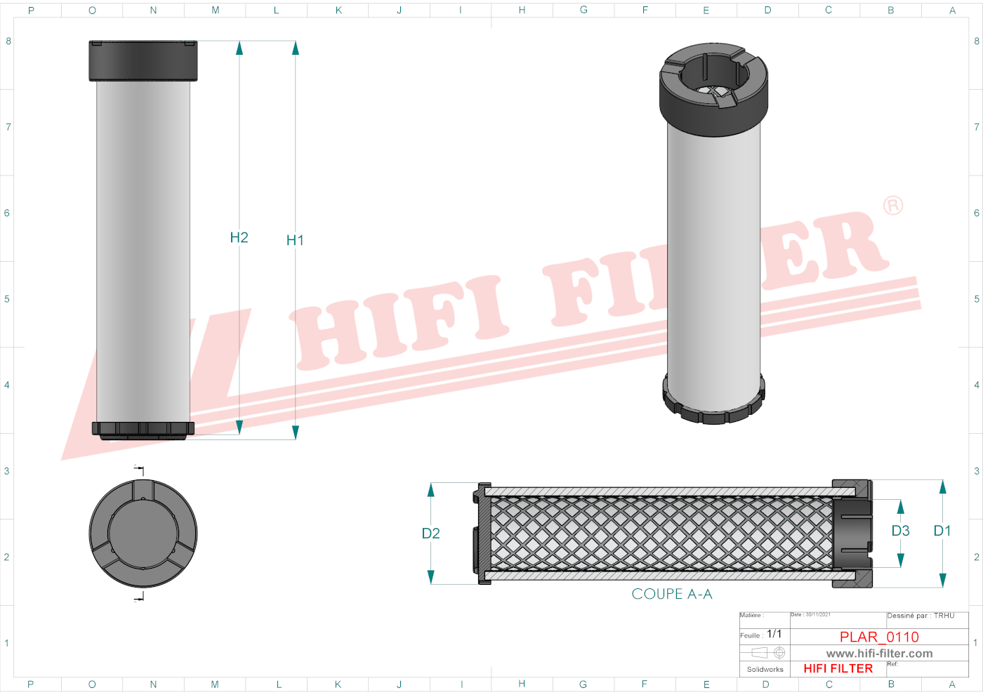 Schema tecnico Filtro aria P53-3723 per trattori e macchine agricole