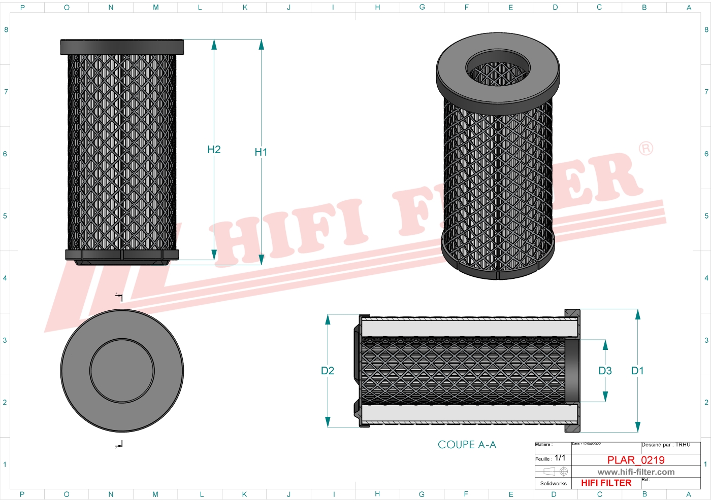 Schema tecnico Filtro aria AF611857 per trattori e macchine agricole