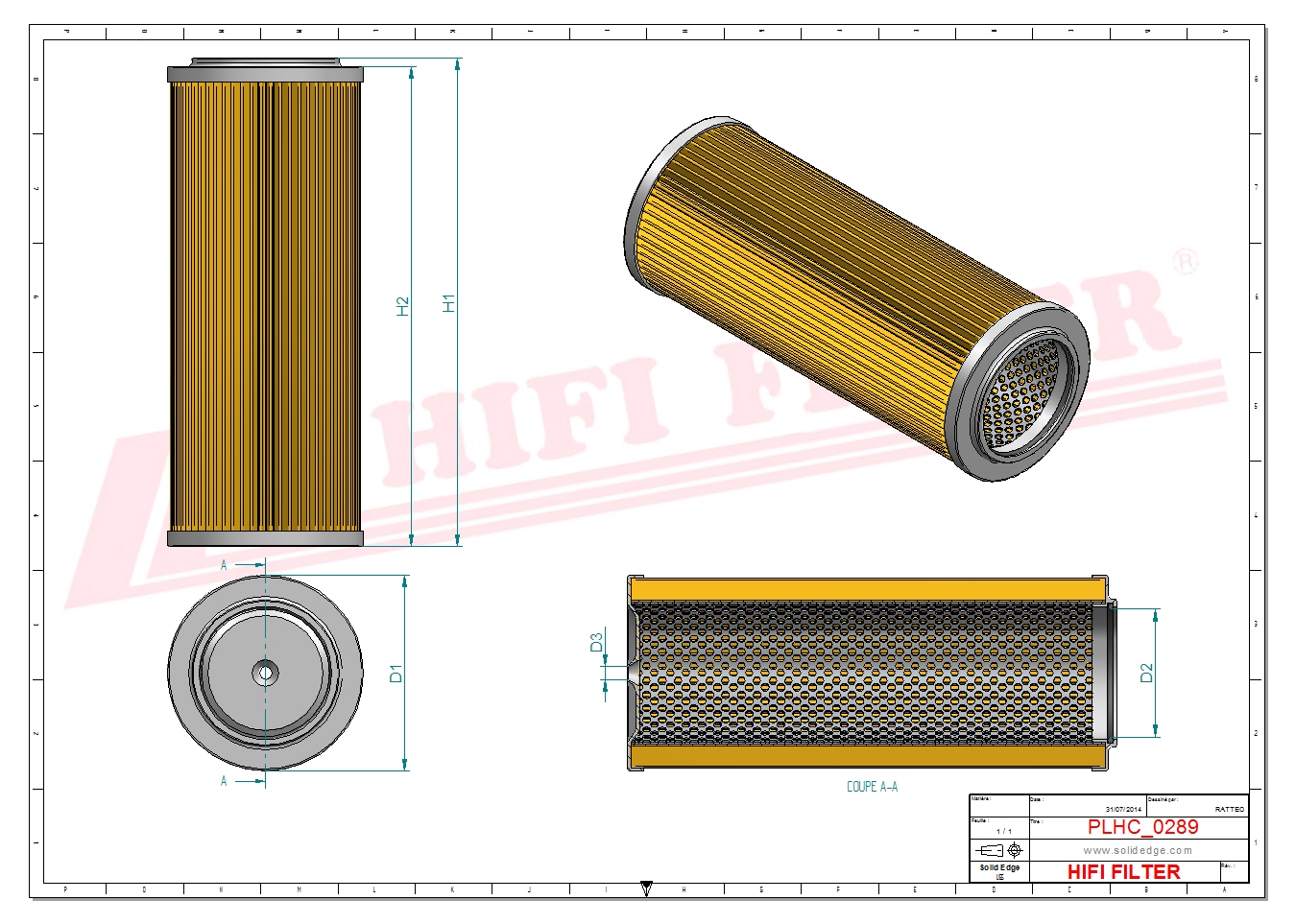 Schema tecnico Filtro olio