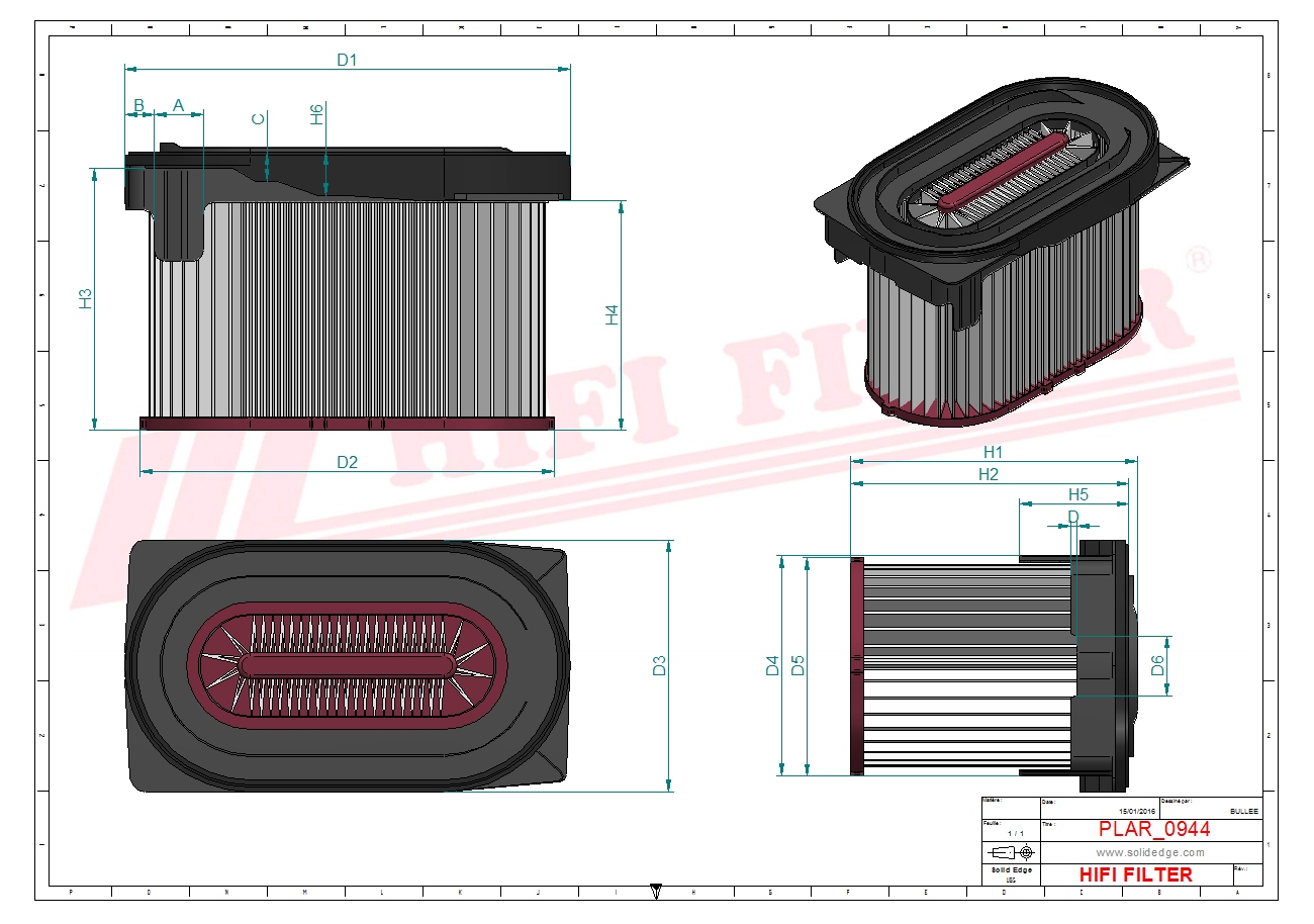 Schema tecnico Filtro aria 12265207 per trattori e macchine agricole