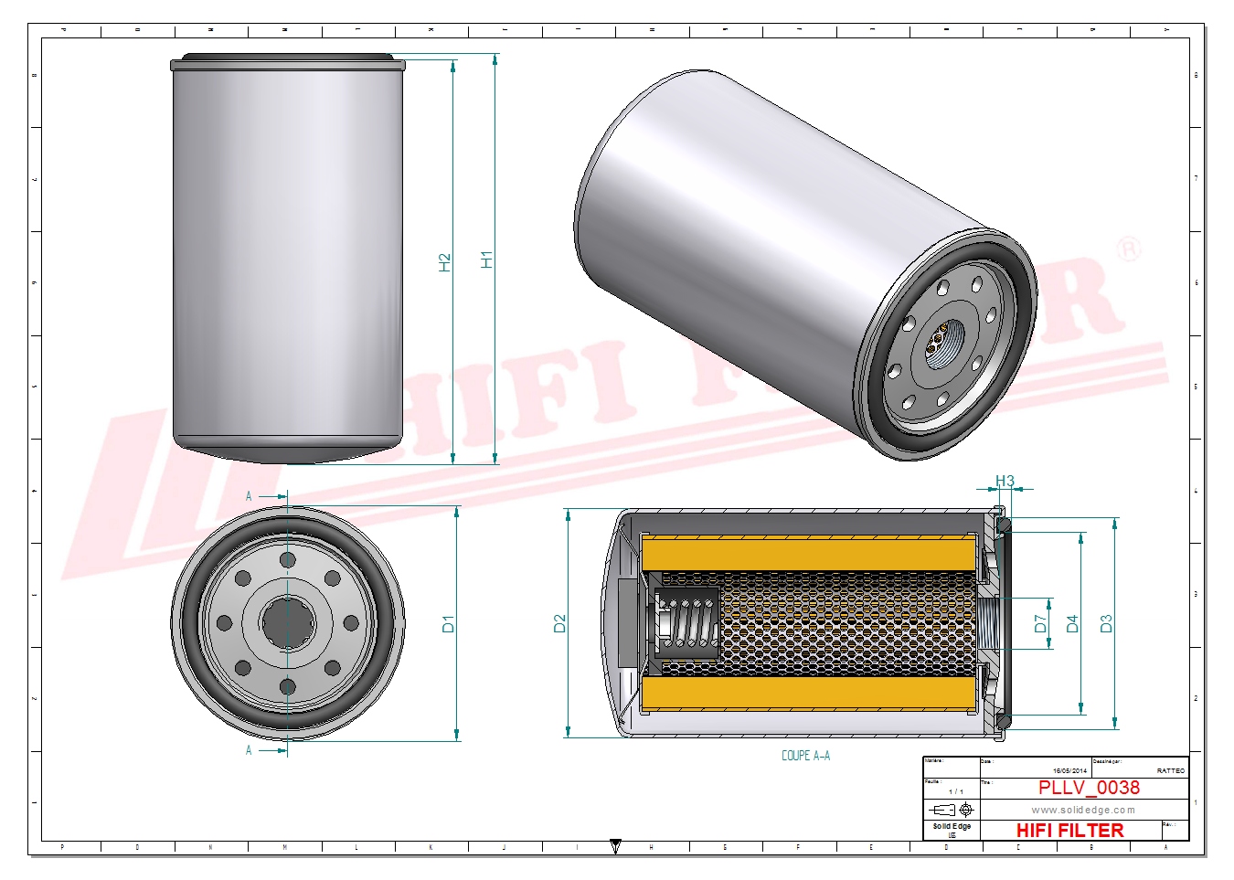Schema tecnico Filtro olio 0JE15-14-302 per trattori e macchine agricole