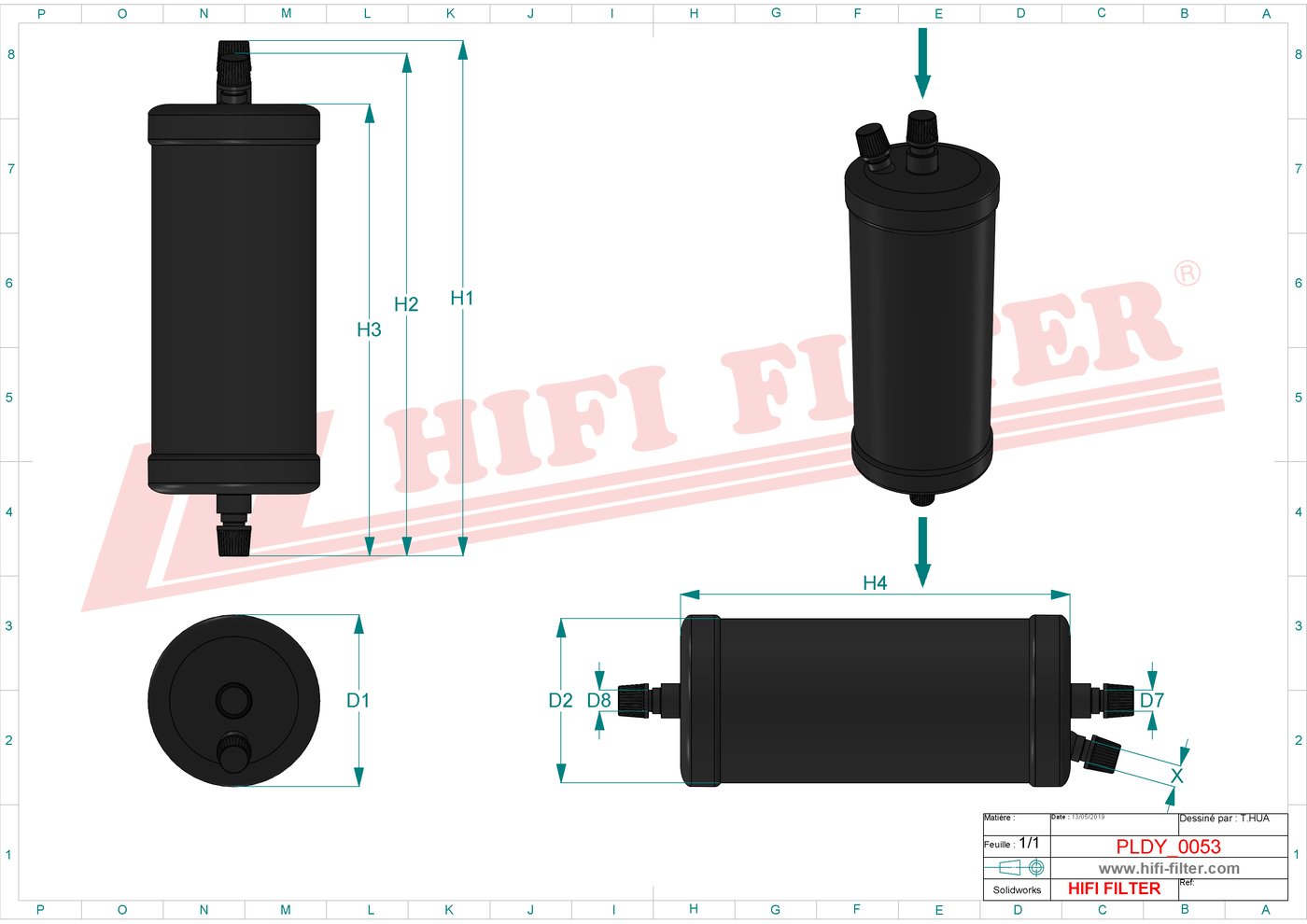 Schema tecnico Filtro Desidratatore Per Climatizzatori 410A05 per trattori e macchine agricole