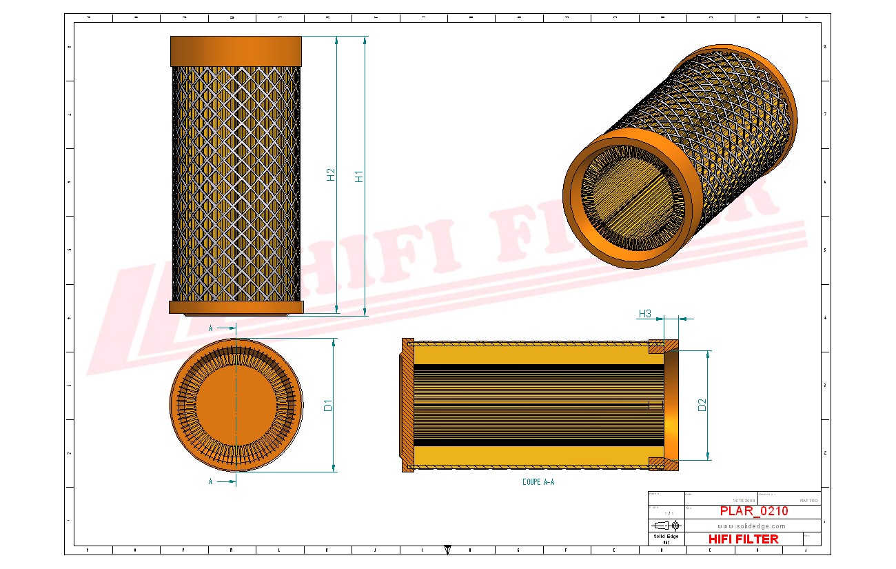Schema tecnico Filtro aria AT338105 per trattori e macchine agricole