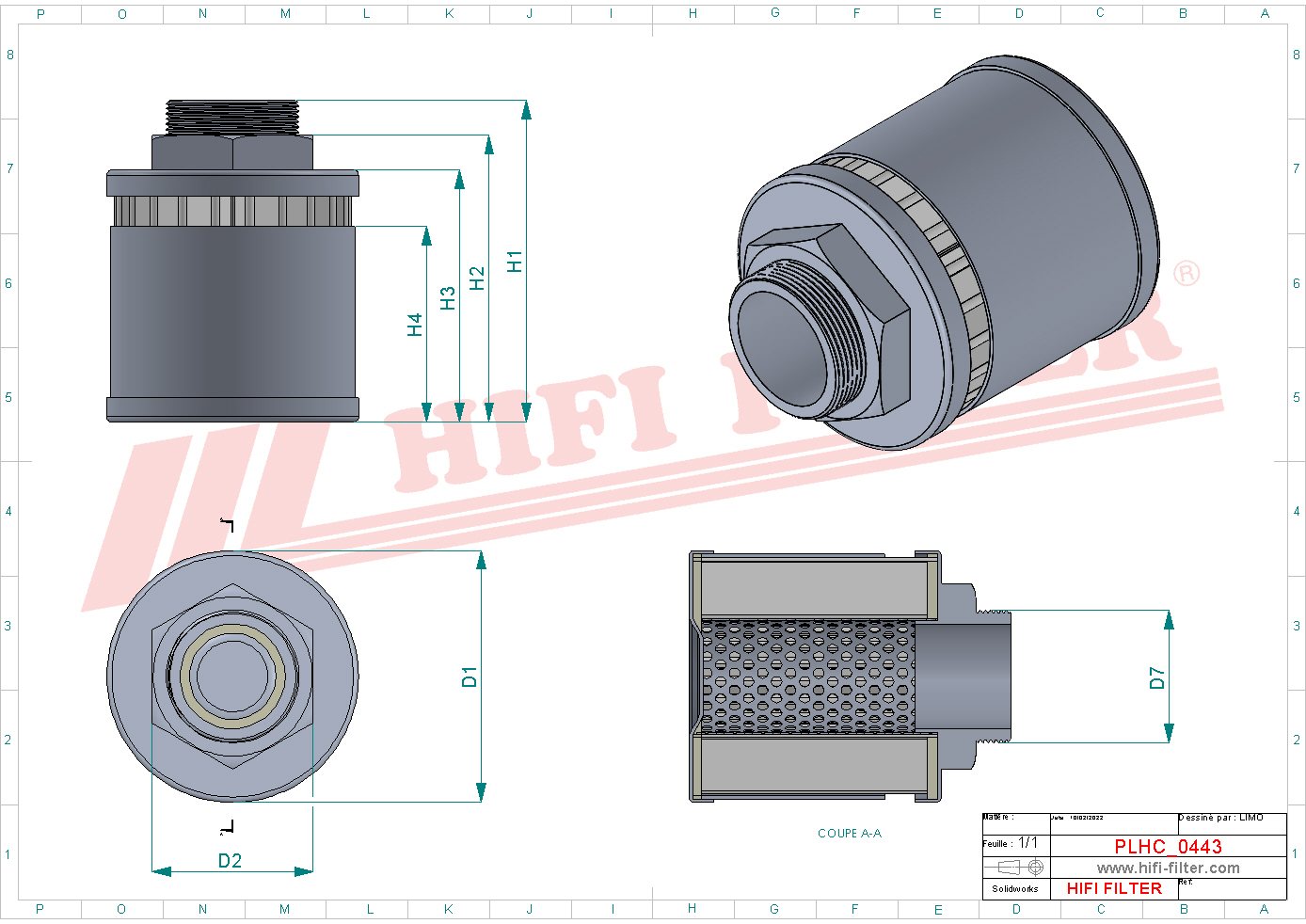 Schema tecnico Filtro olio