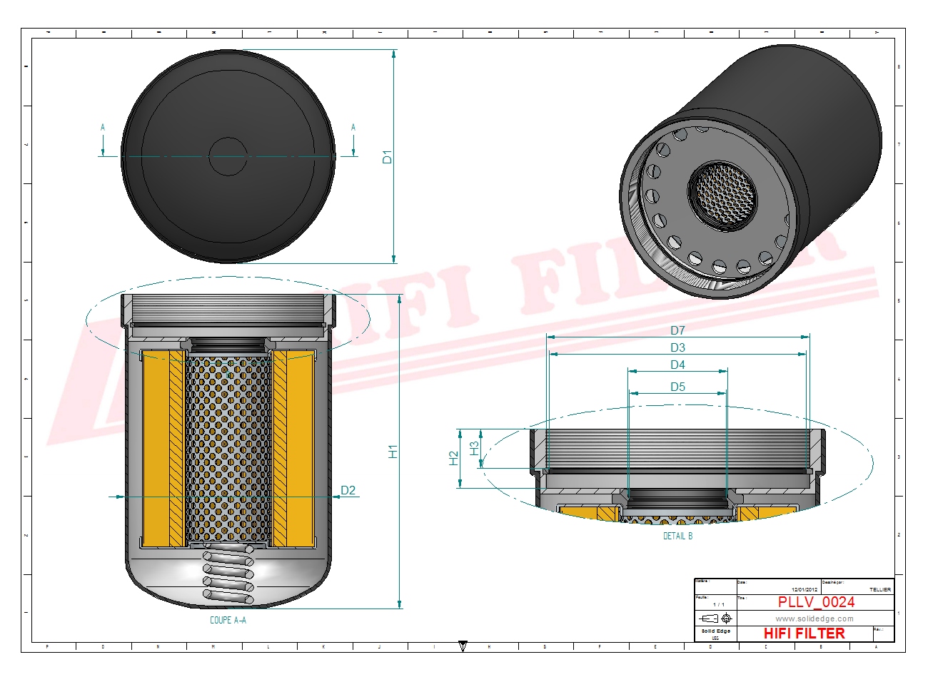 Schema tecnico Filtro olio 0122-0885 per trattori e macchine agricole