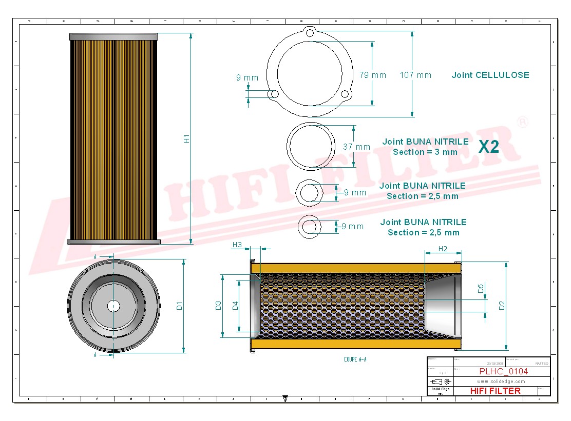Schema tecnico Filtro olio