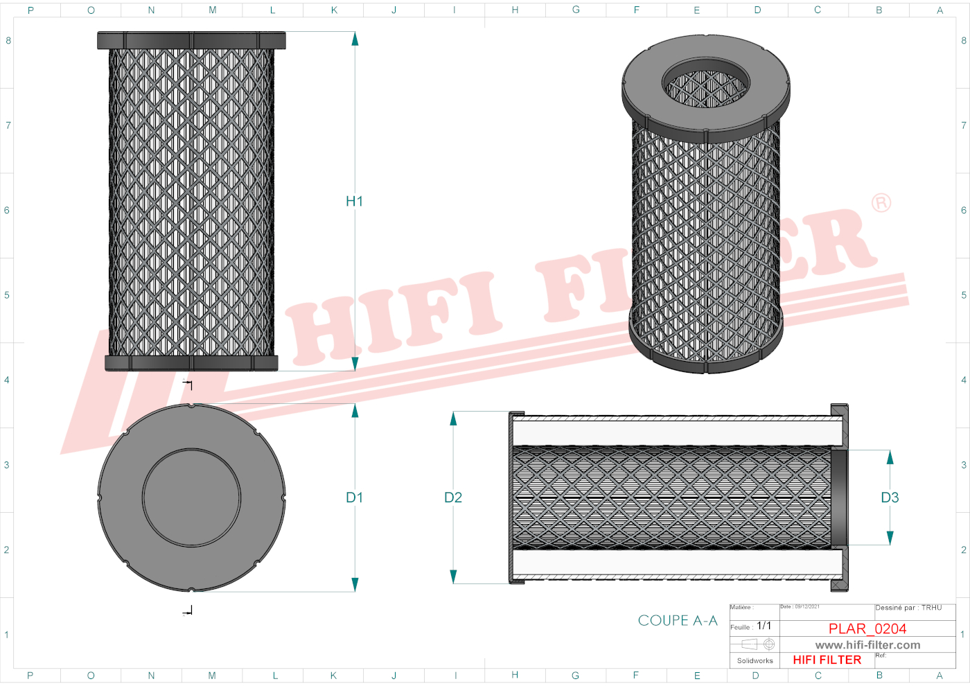 Schema tecnico Filtro aria CF24002 per trattori e macchine agricole