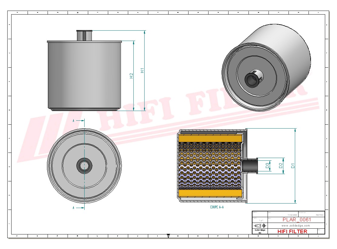 Schema tecnico Filtro aria 9225920001 per trattori e macchine agricole
