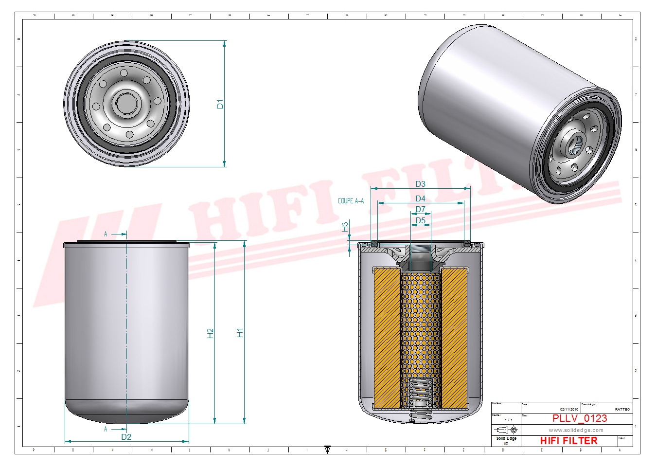 Schema tecnico Filtro olio J86-15150 per trattori e macchine agricole