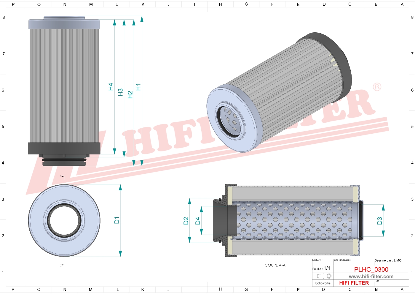 Schema tecnico Filtro idraulico FTCE1A10Q per trattori e macchine agricole