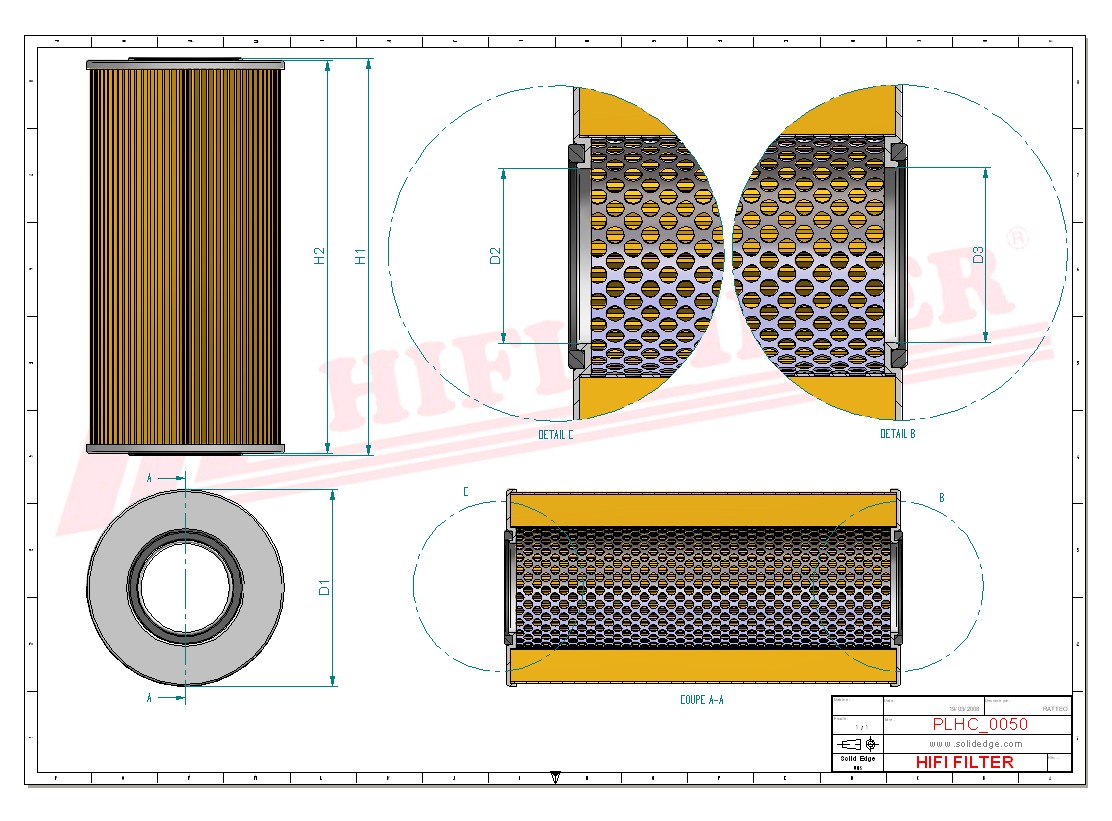 Schema tecnico Filtro idraulico FH113 per trattori e macchine agricole