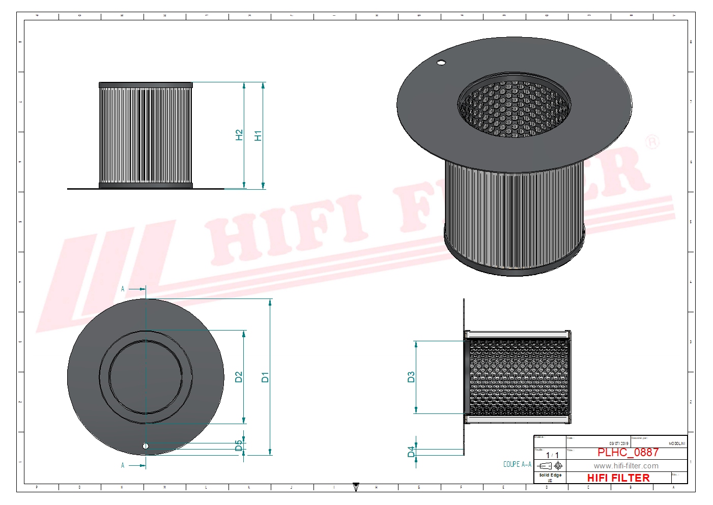 Schema tecnico Filtro olio