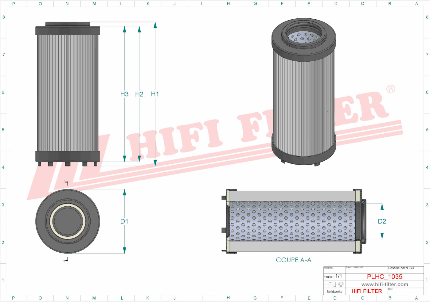 Schema tecnico Filtro olio