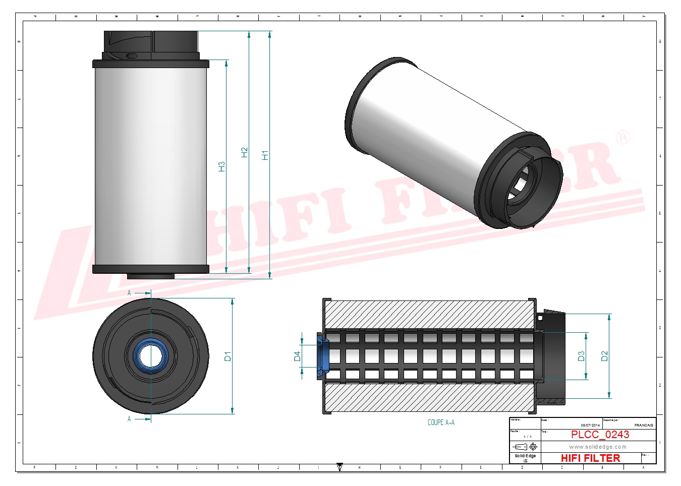 Schema tecnico Filtro carburante