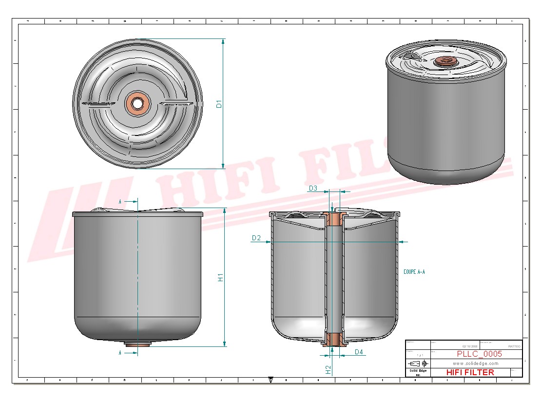 Schema tecnico Filtro olio 1529635 per trattori e macchine agricole