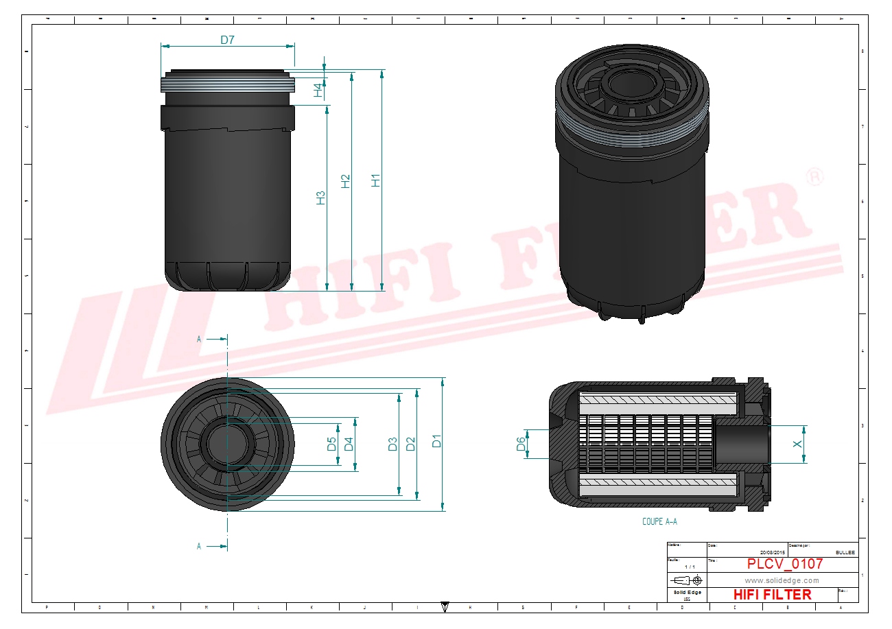 Schema tecnico Filtro carburante 10876801 per trattori e macchine agricole