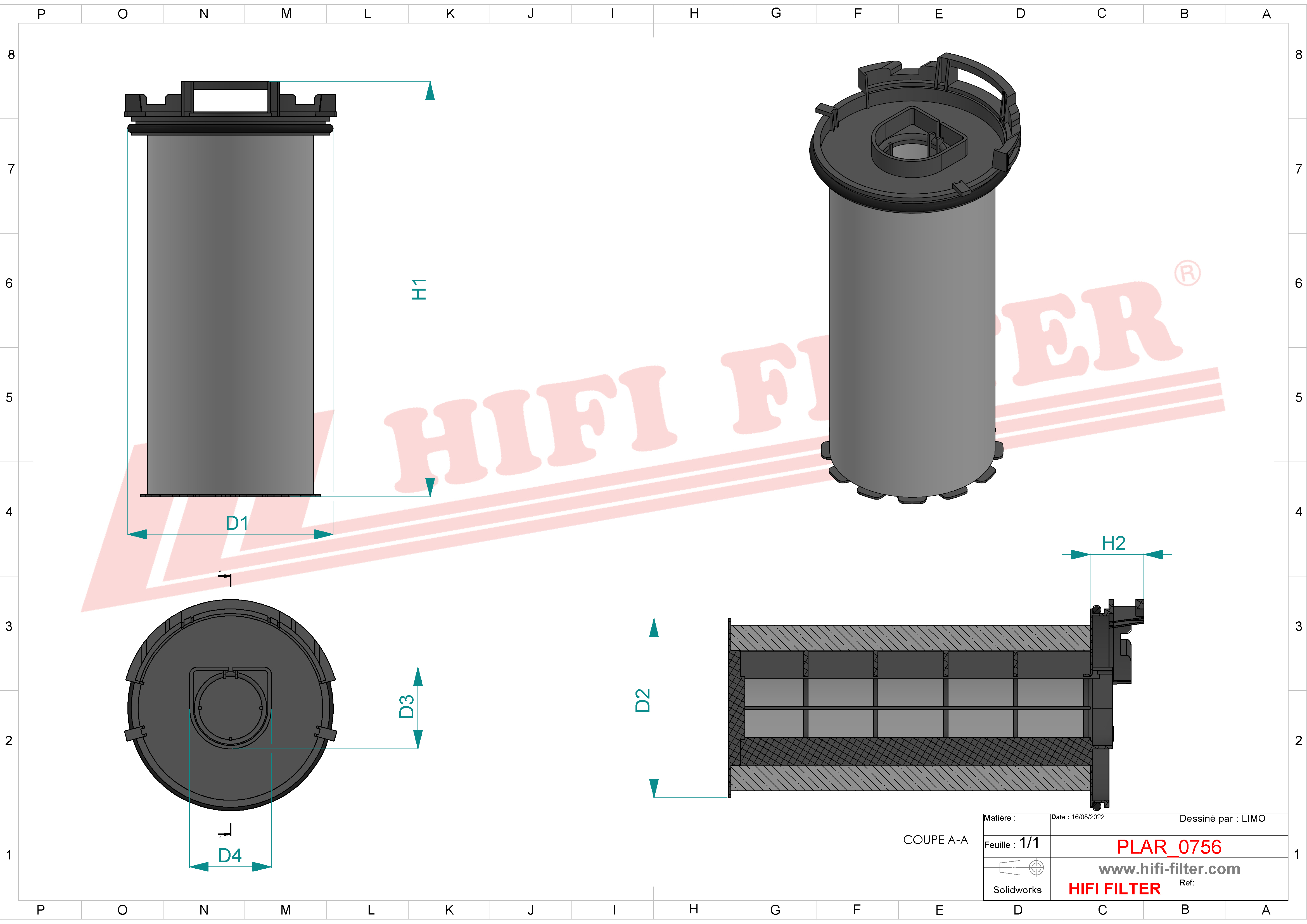 Schema tecnico Filtro Aerazione Motore 1466929S01 per trattori e macchine agricole