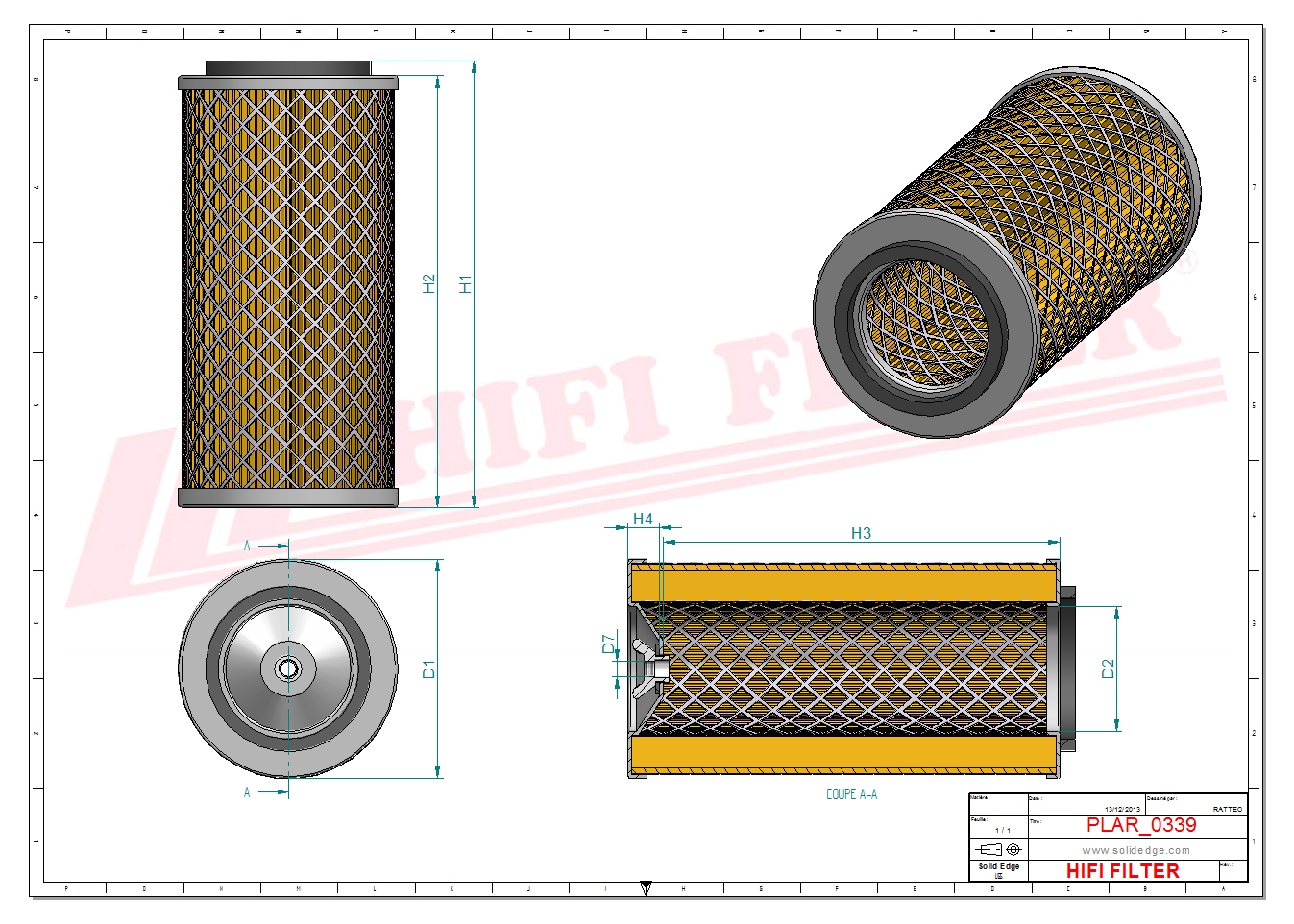 Schema tecnico Filtro aria