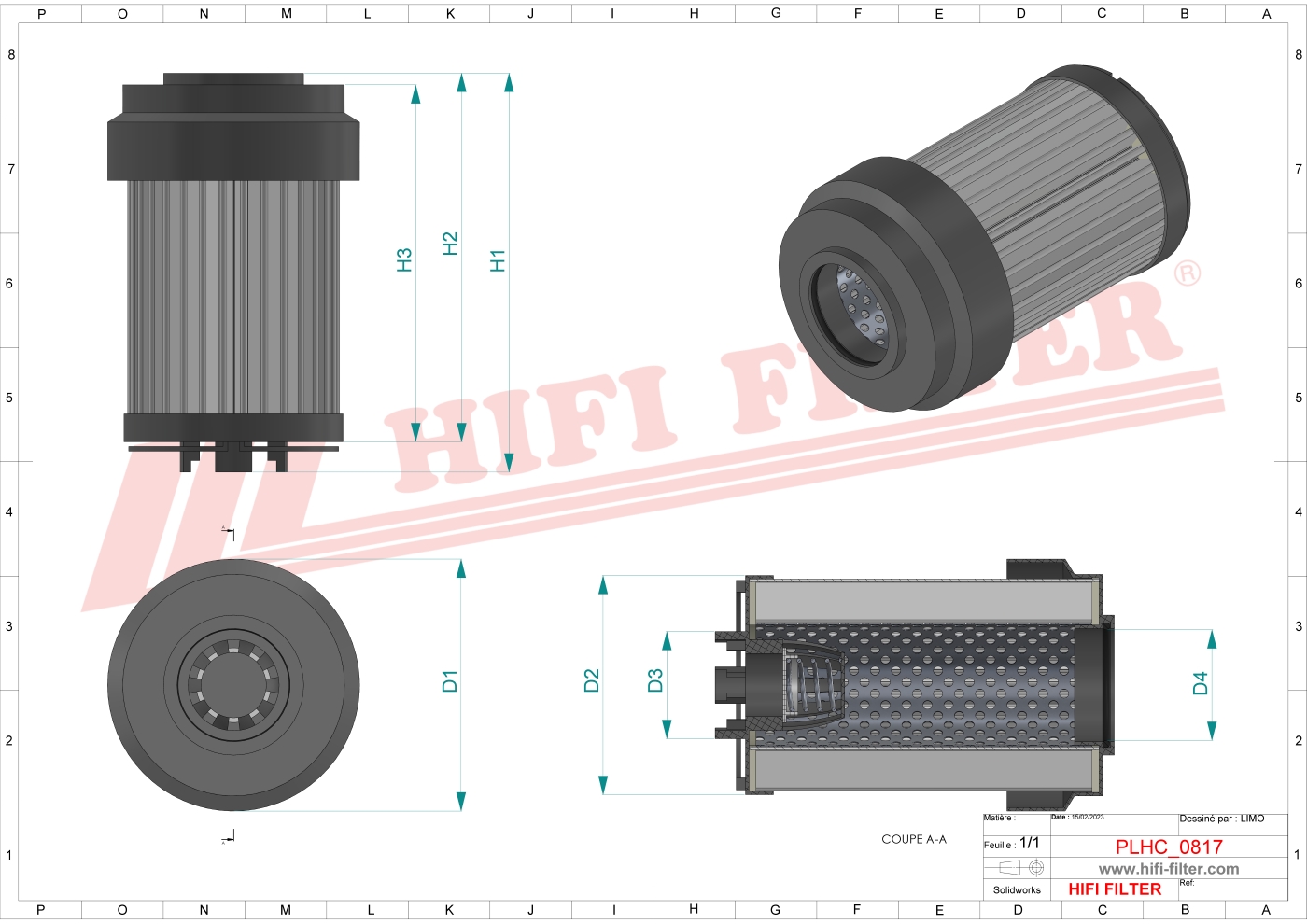 Schema tecnico Filtro idraulico 372283 per trattori e macchine agricole
