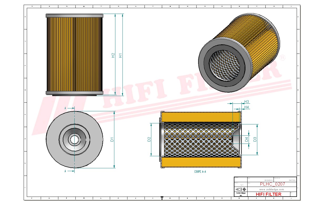 Schema tecnico Filtro olio