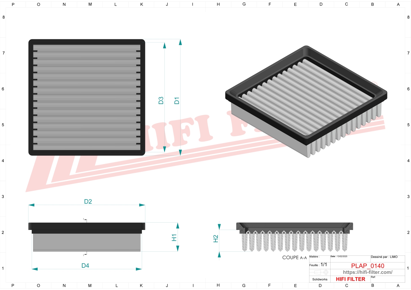 Schema tecnico Filtro aria