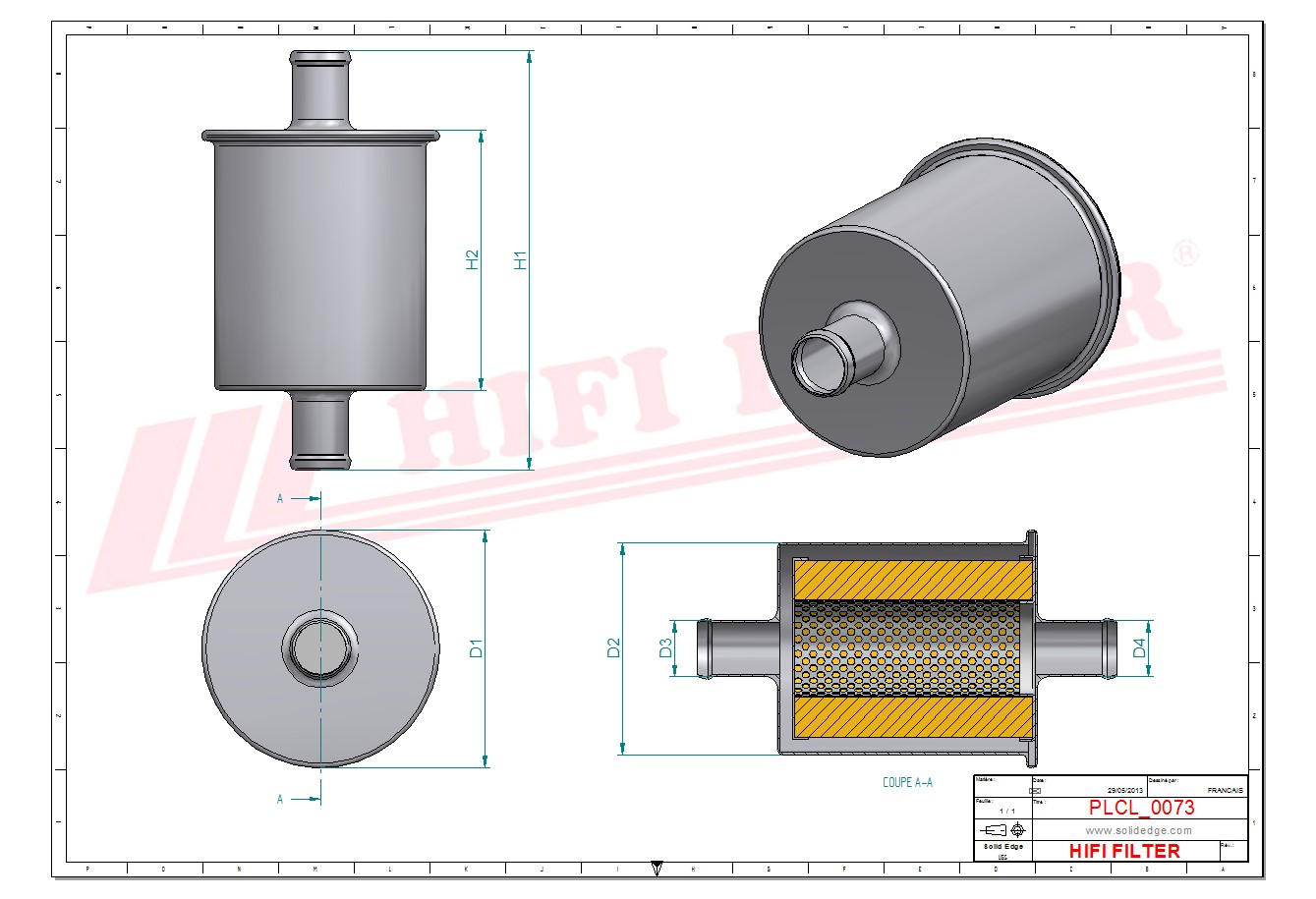 Schema tecnico Filtro carburante 55199032 per trattori e macchine agricole