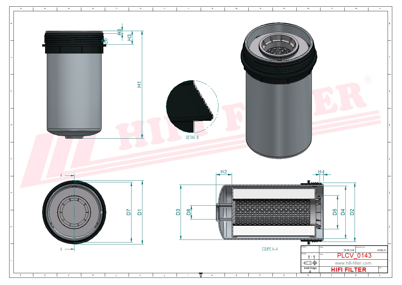 Schema tecnico Filtro carburante 12952 per trattori e macchine agricole