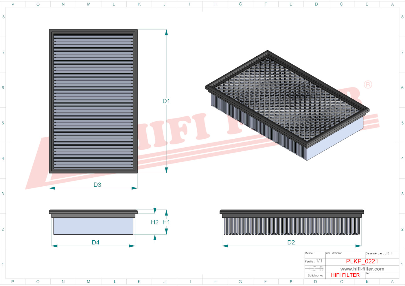 Schema tecnico Filtro abitacolo 334V5790 per trattori e macchine agricole