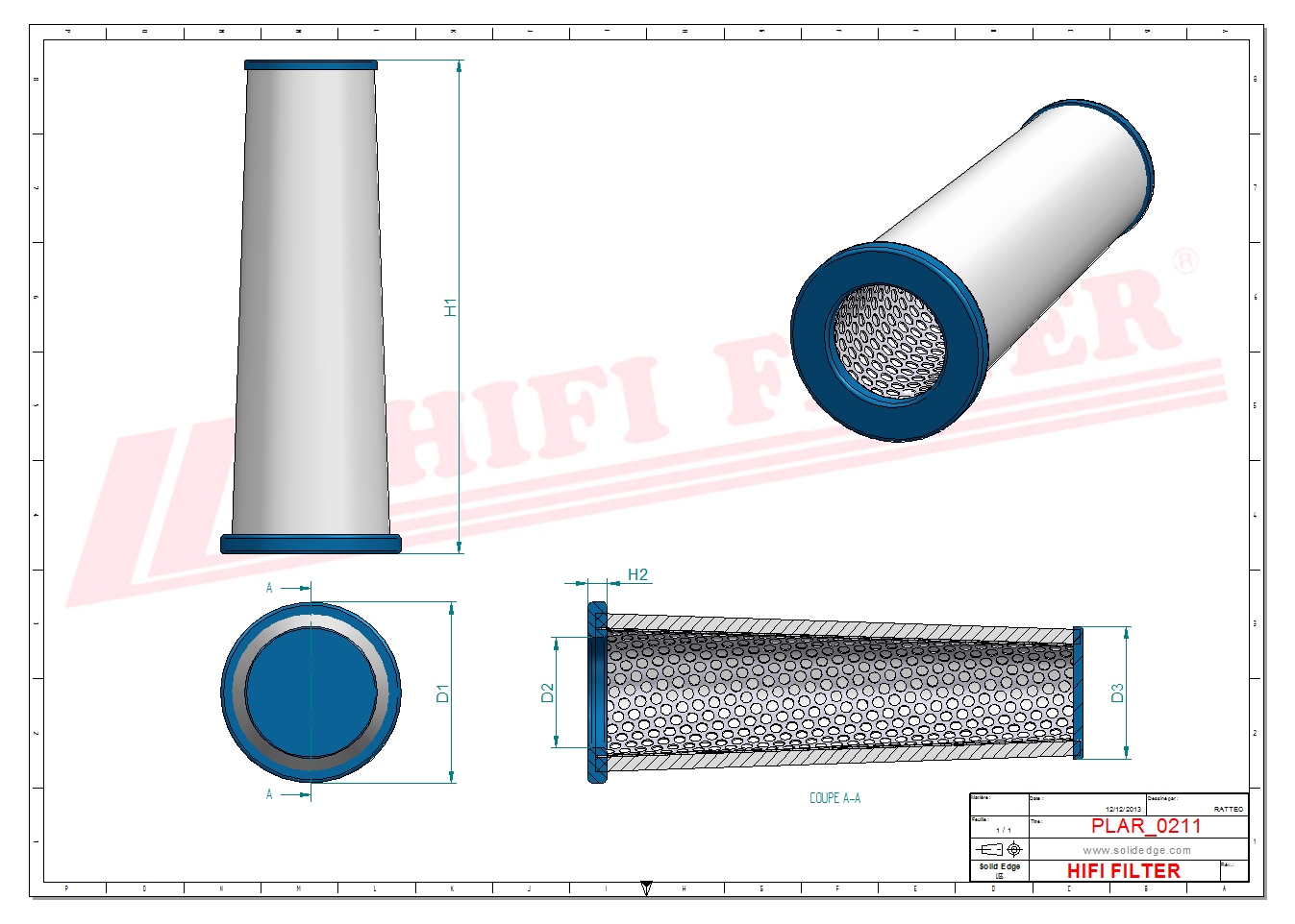 Schema tecnico Filtro aria AT336803 per trattori e macchine agricole