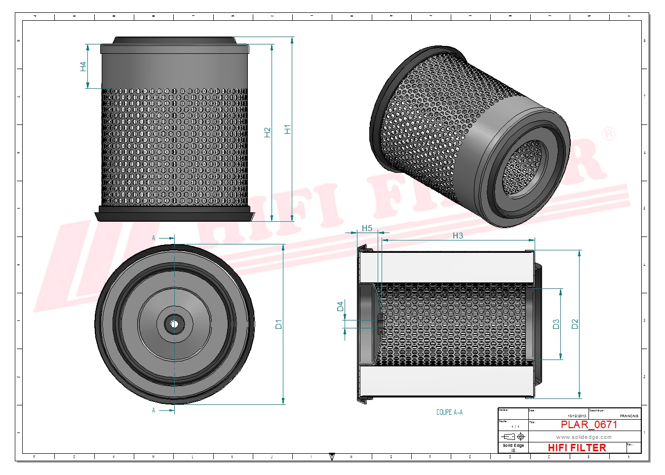 Schema tecnico Filtro aria A710 per trattori e macchine agricole