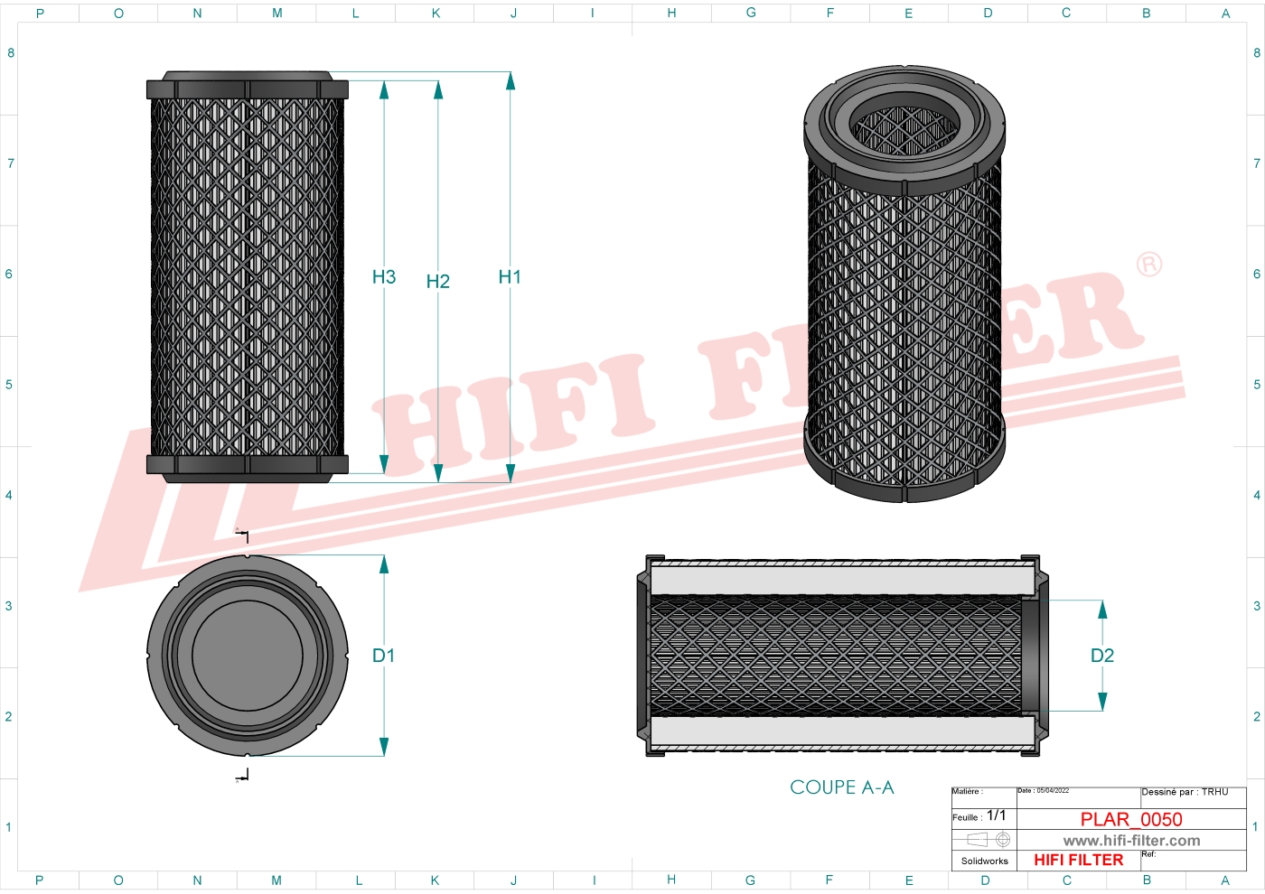 Schema tecnico Filtro aria 263G2-37051 per trattori e macchine agricole