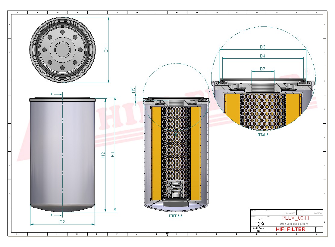 Schema tecnico Filtro olio 0185-2123 per trattori e macchine agricole