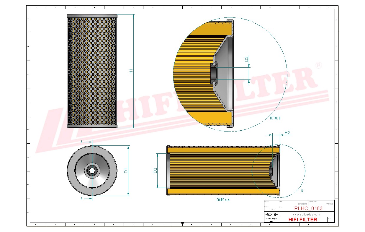 Schema tecnico Filtro idraulico 191396 per trattori e macchine agricole