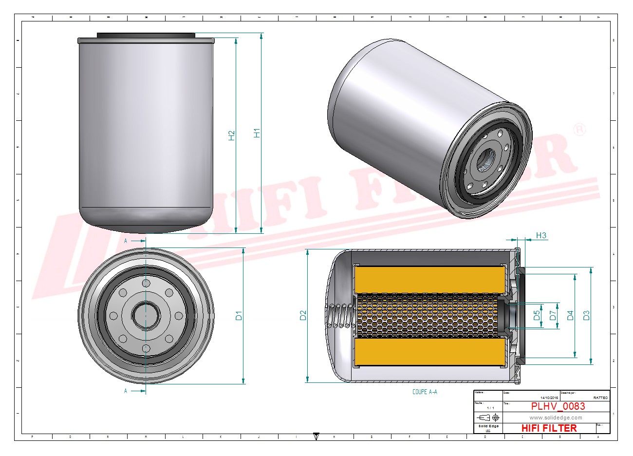 Schema tecnico Filtro olio