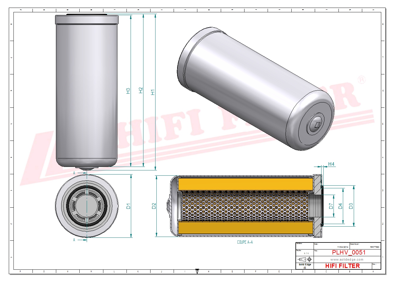 Schema tecnico Filtro olio
