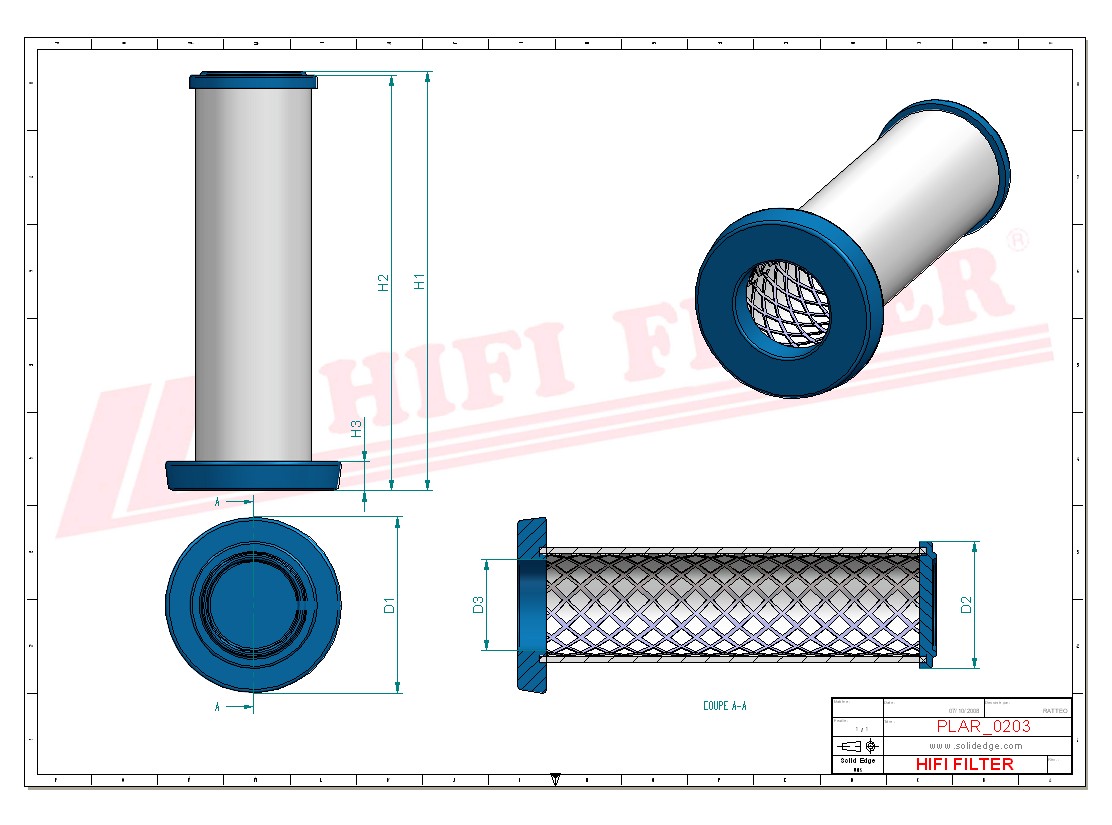 Schema tecnico Filtro aria P62-9466 per trattori e macchine agricole