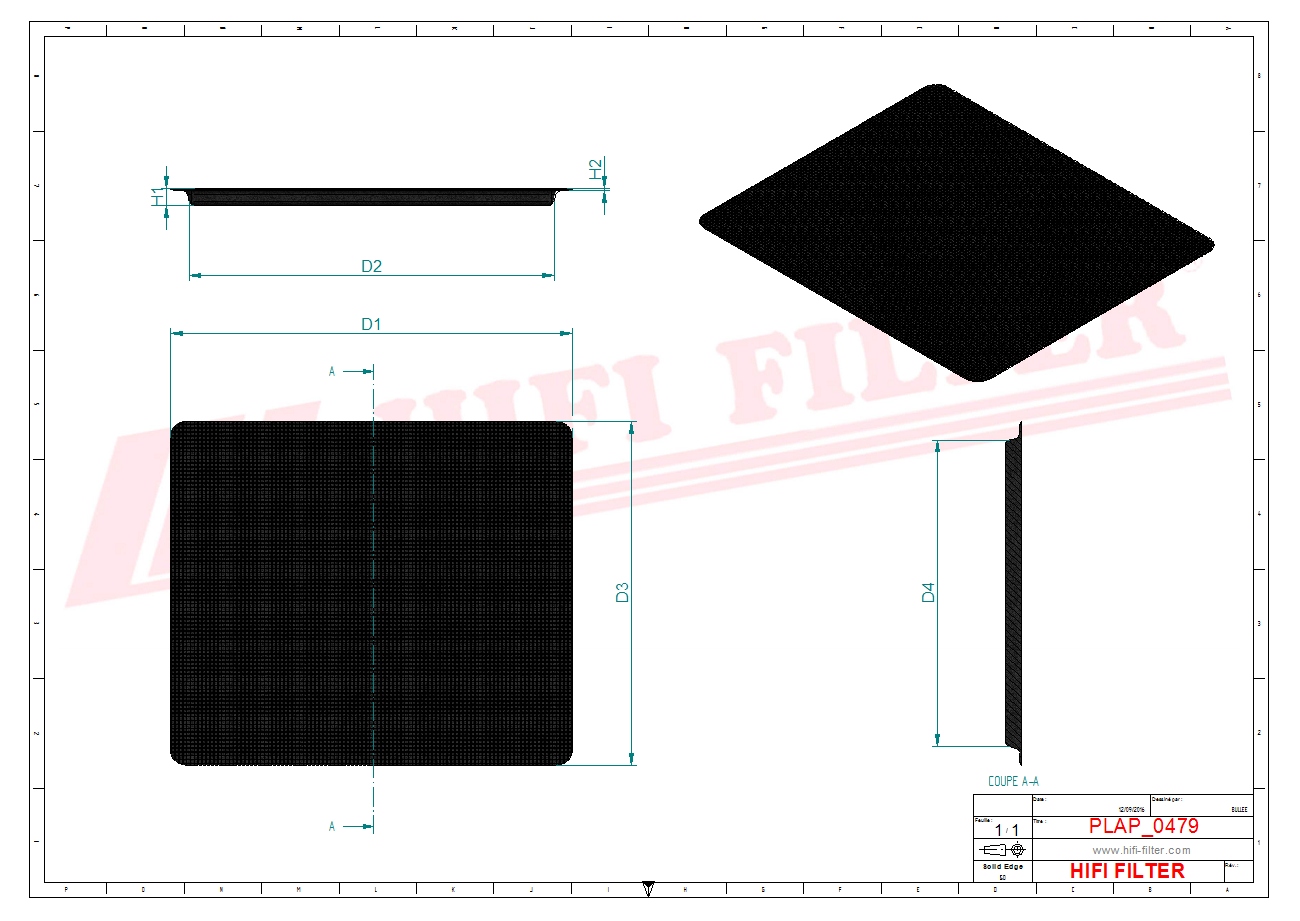 Schema tecnico Filtro aria