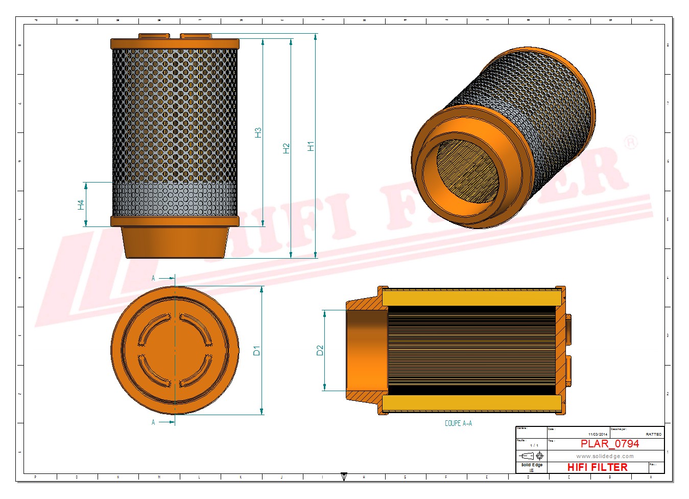 Schema tecnico Filtro aria