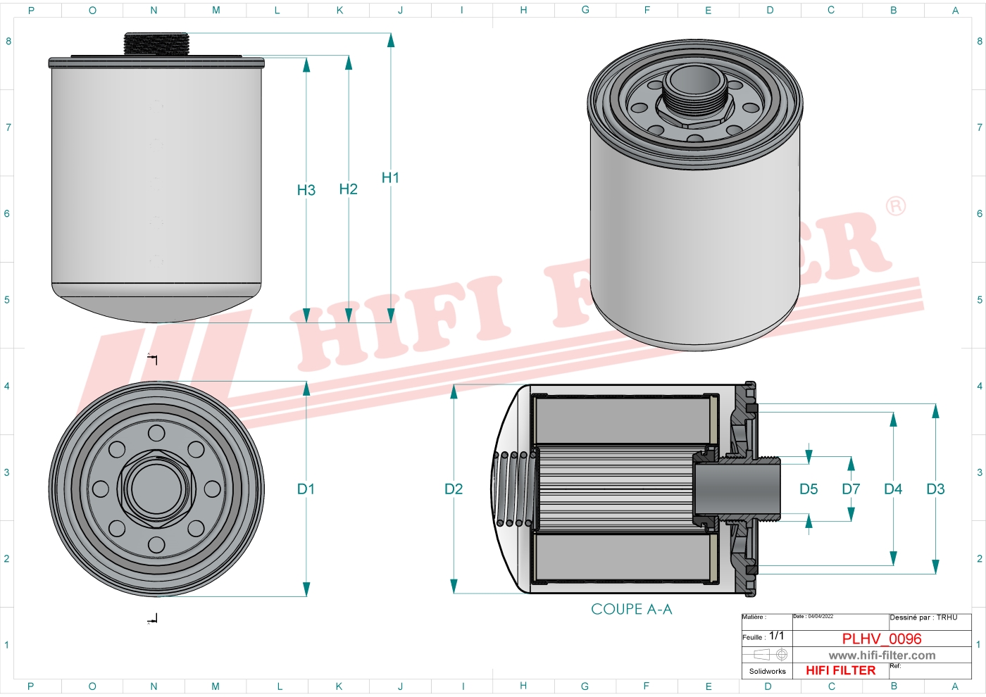 Schema tecnico Filtro olio